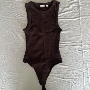 Babaton Brown Ribbed bodysuit